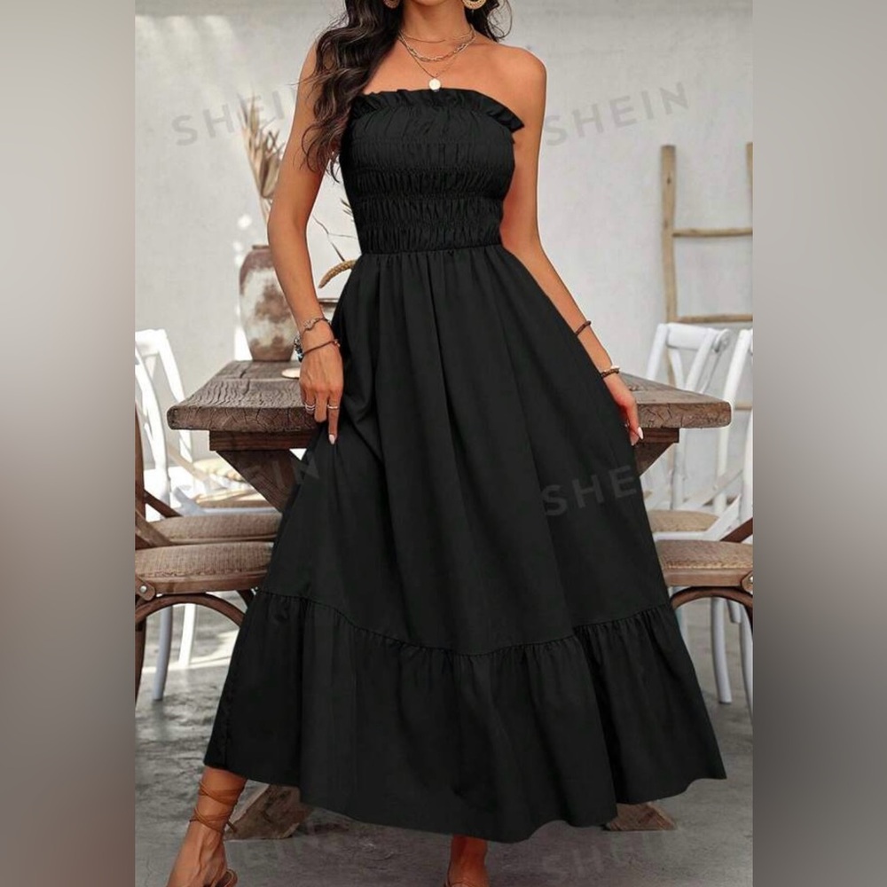 Black strapless dress